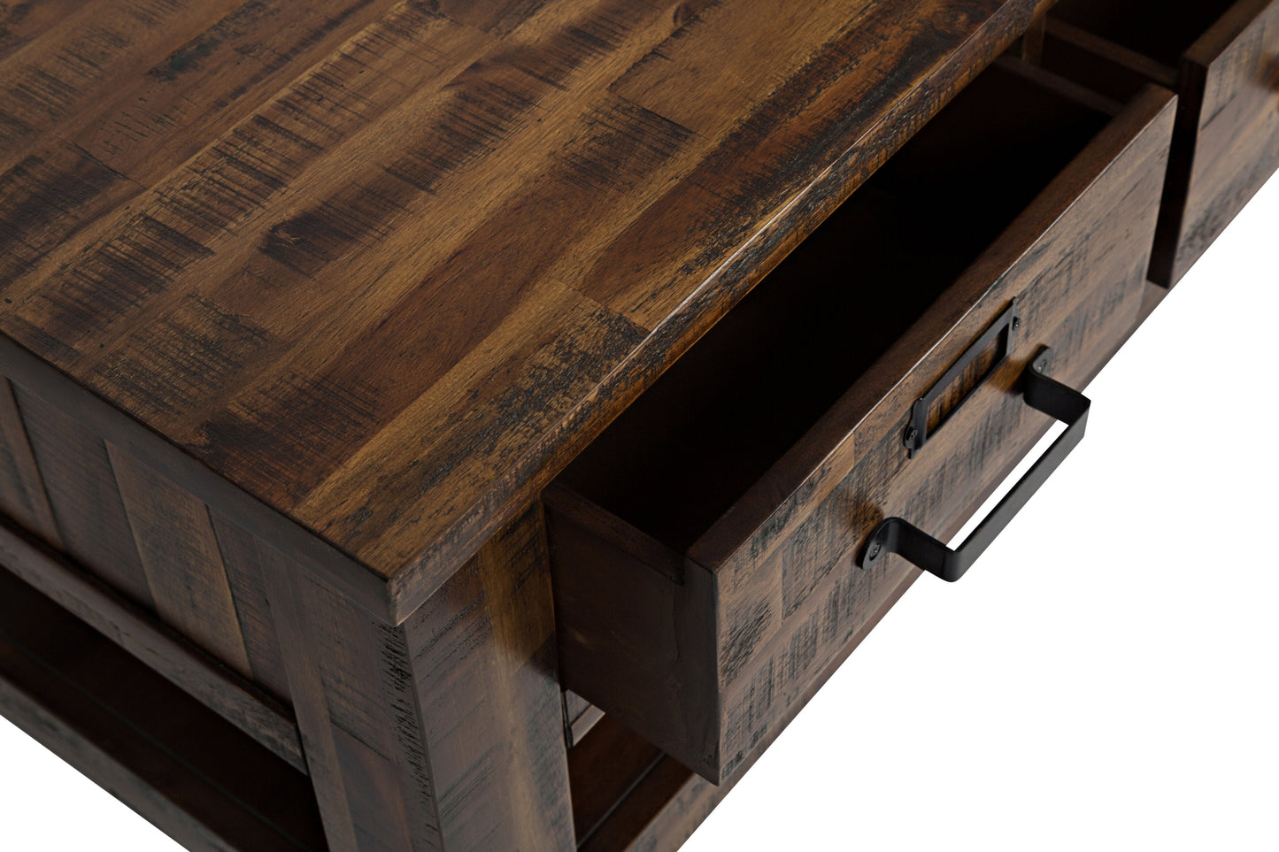 Casey 48" Rustic Coffee Table with Storage, Shelf and Casters - Brown Wood|Table à café rustique Casey de 48 po avec rangement, tablette et roulettes - bois brun