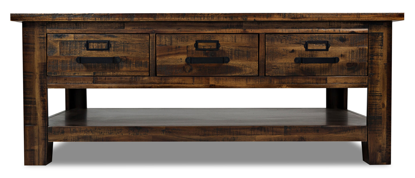 Casey 48" Rustic Coffee Table with Storage, Shelf and Casters - Brown Wood|Table à café rustique Casey de 48 po avec rangement, tablette et roulettes - bois brun