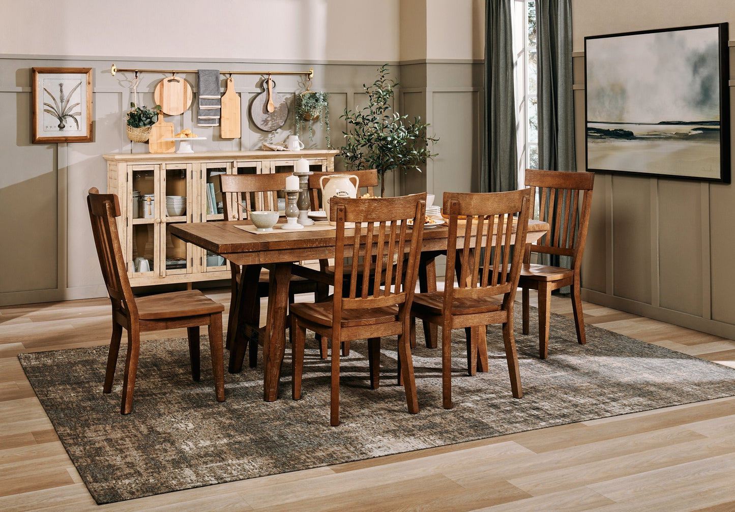 Cedar Dining Table, Pine Wood, Trestle-Base, 72.07"W - Brown | Table de salle à manger Cedar de 72,07 po (L) en pin avec base à tréteaux - brune