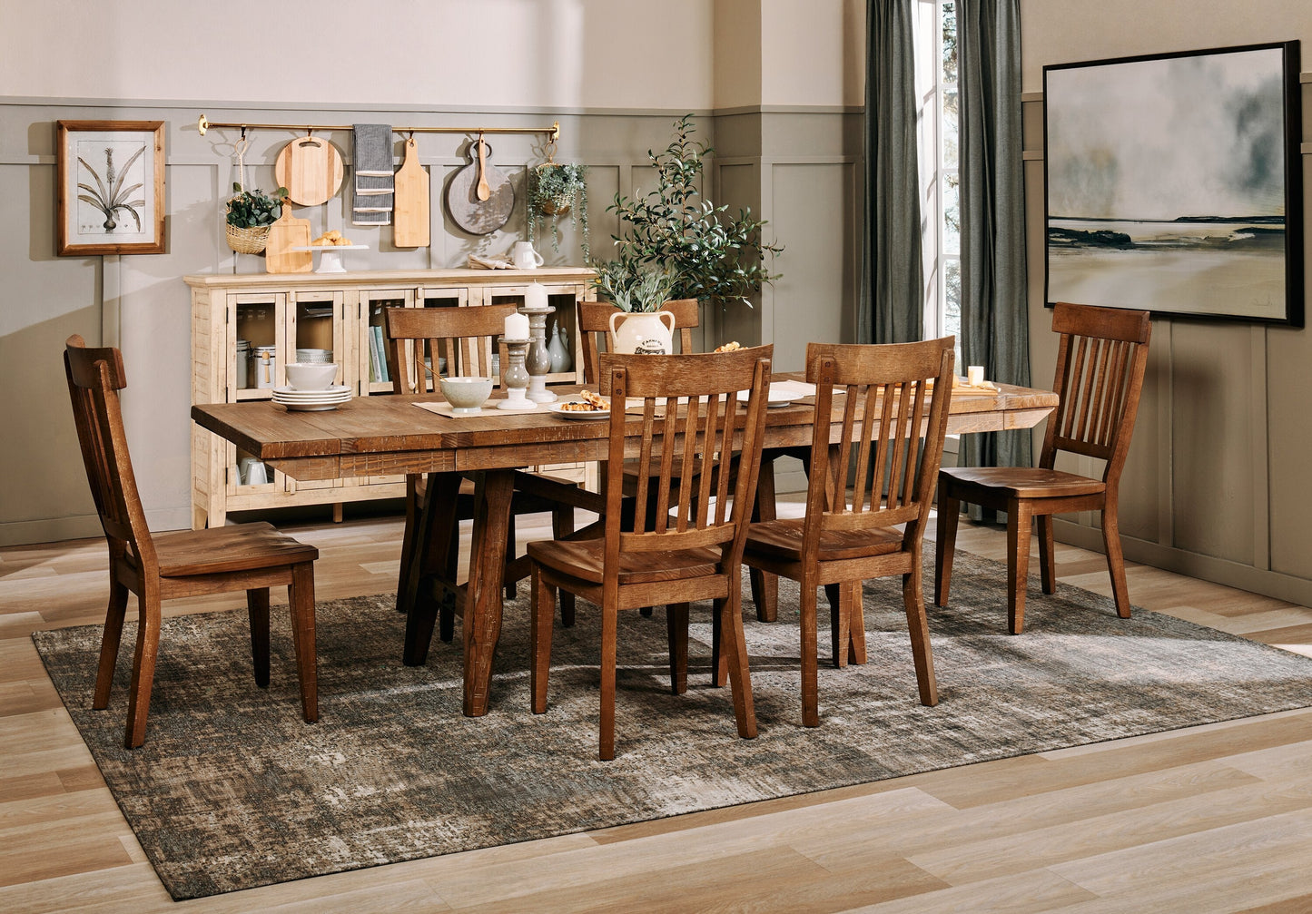 Cedar Dining Table, Pine Wood, Trestle-Base, 72.07"W - Brown | Table de salle à manger Cedar de 72,07 po (L) en pin avec base à tréteaux - brune