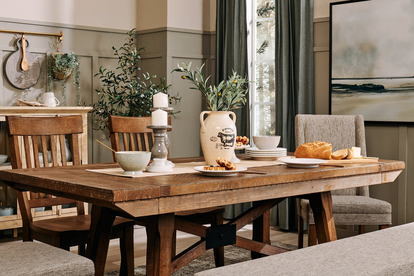 Cedar Dining Table, Pine Wood, Trestle-Base, 72.07"W - Brown | Table de salle à manger Cedar de 72,07 po (L) en pin avec base à tréteaux - brune