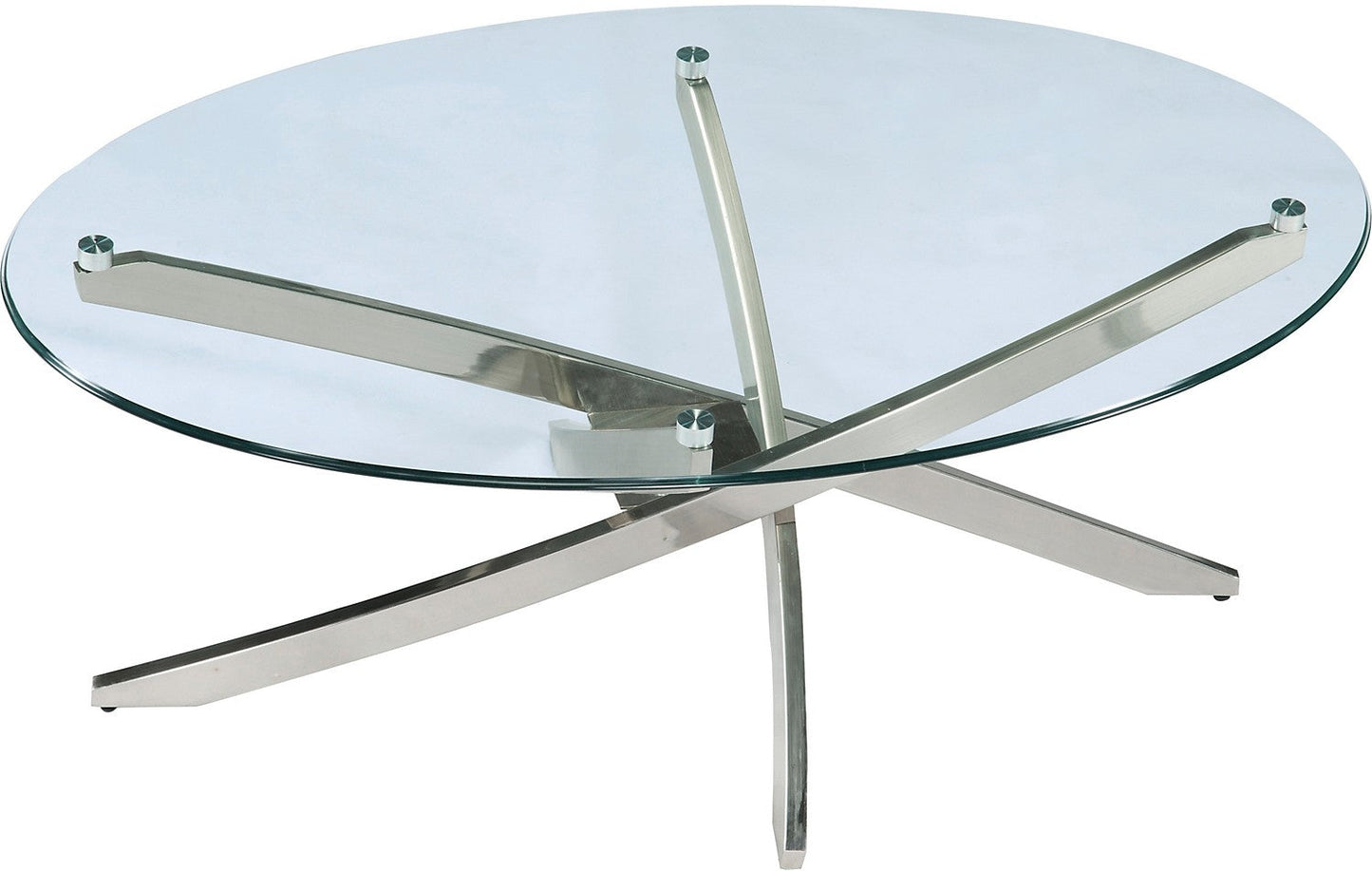 Zila 48" Modern Round Glass Top Coffee Table - Silver with Stainless Steel Base|Table à café ronde moderne Zila de 48 po avec dessus en verre - argentée avec base en acier inoxydable