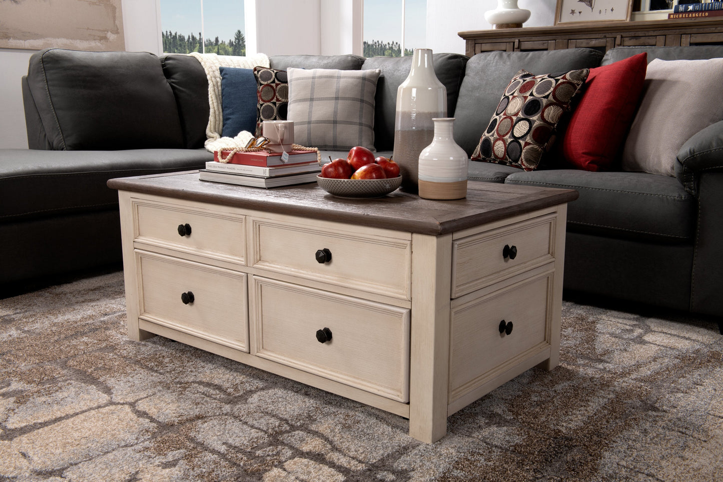 Colby 46" Rustic Lift Top Coffee Table with Storage and Casters - Two Tone Wood|Table à café rustique Colby de 46 po avec dessus relevable, rangement et roulettes - bois deux teintes