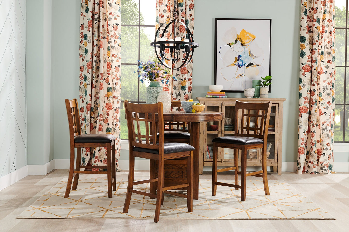 Dena Dining Table with 42-60"W Extension, Round - Oak Brown | Table de salle à manger ronde Dena de 42 po à 60 po (L) avec rallonge - chêne brun