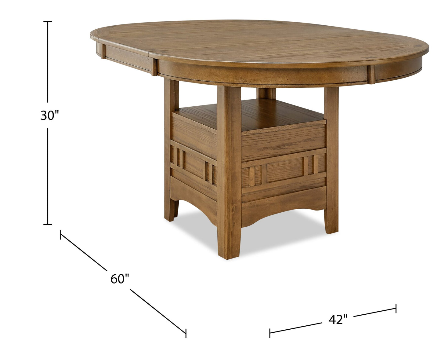 Dena Dining Table with 42-60"W Extension, Round - Oak Brown | Table de salle à manger ronde Dena de 42 po à 60 po (L) avec rallonge - chêne brun