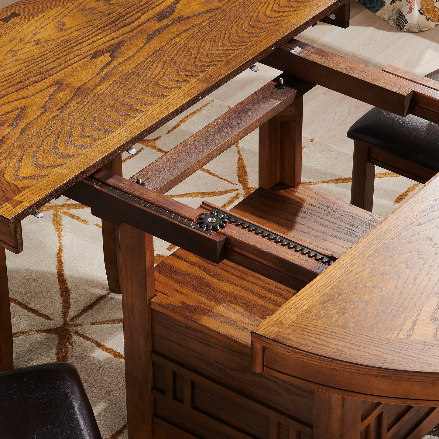 Dena Dining Table with 42-60"W Extension, Round - Oak Brown | Table de salle à manger ronde Dena de 42 po à 60 po (L) avec rallonge - chêne brun