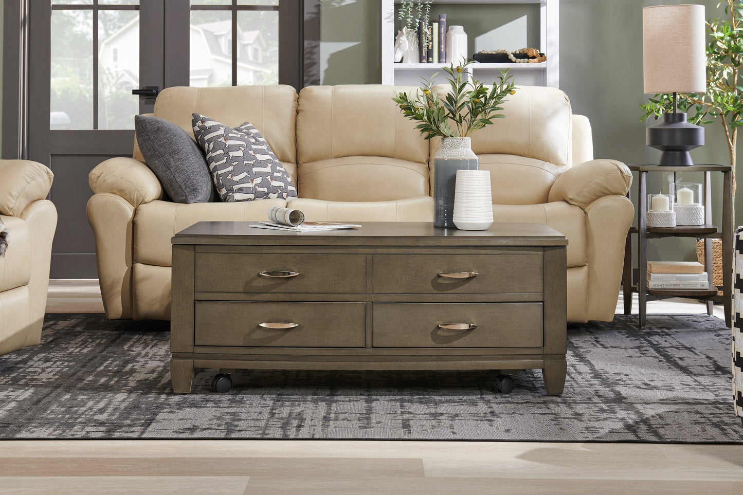 Downtown 48" Modern Lift Top Coffee Table with Storage and Casters - Grey Brown Wood|Table à café moderne Downtown de 48 po avec dessus relevable, rangement et roulettes - bois gris-brun