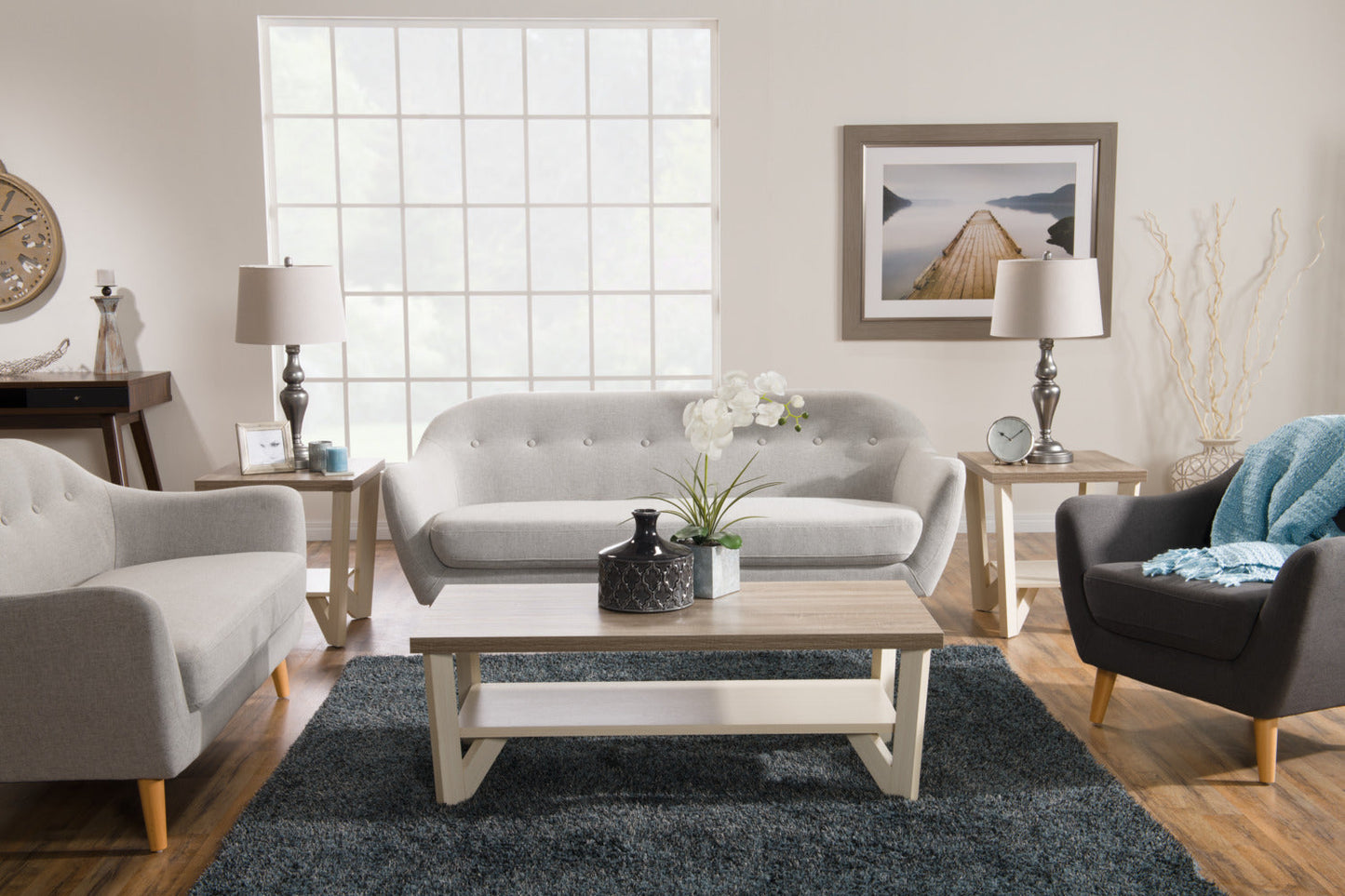 Calla 73.62" Linen-Look Fabric Condo Size Sofa with Button Tufting and Wood Legs - Light Grey | Sofa Calla de 73,62 po de format condo en tissu d’apparence lin avec capitonnage et pattes en bois - gris clair