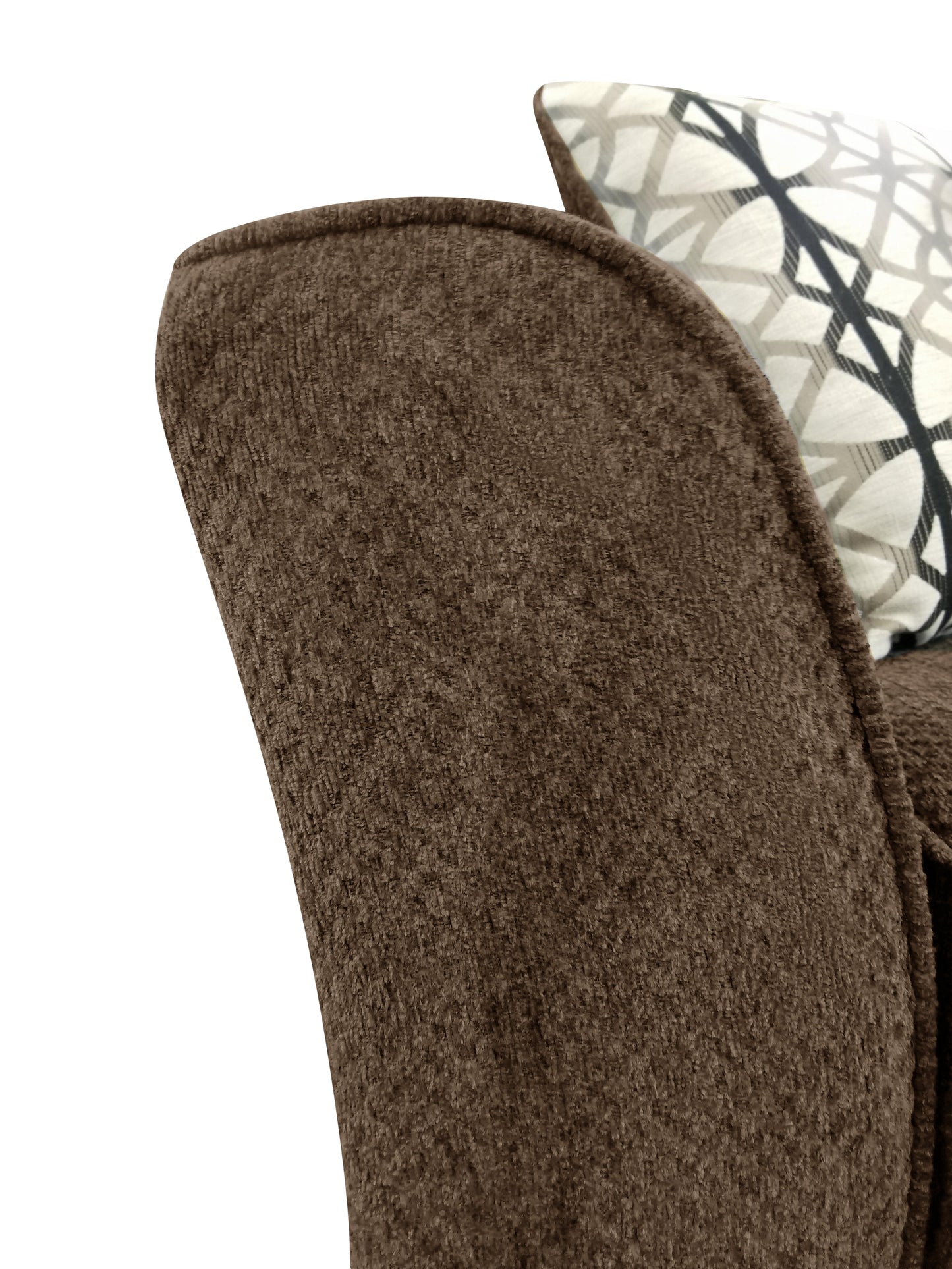 Made in Canada Febe 100" Chenille Fabric Sofa with Flared Arms and Accent Pillows - Brown | Sofa Febe de 100 po fabriqué au Canada en tissu de chenille avec accoudoirs évasés et coussins décoratifs - brun