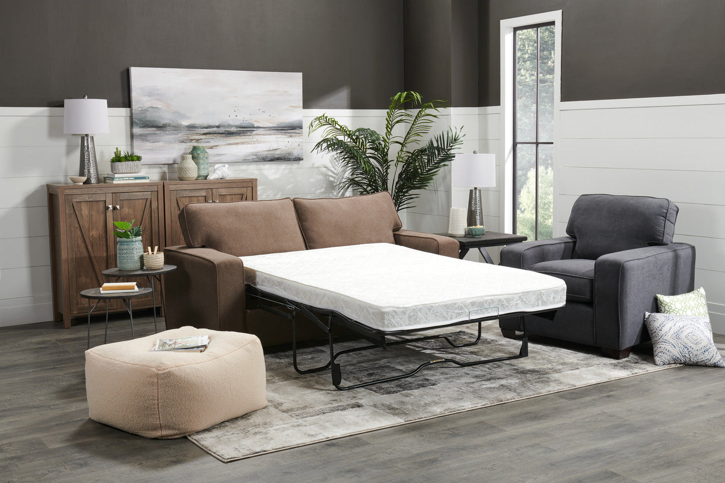 Made in Canada Fiona 74" Chenille Fabric Full-Size Sofa Bed with Track Arms - Mocha Brown | Sofa-lit double Fiona de 74 po fabriqué au Canada en tissu de chenille avec accoudoirs rectilignes - brun moka