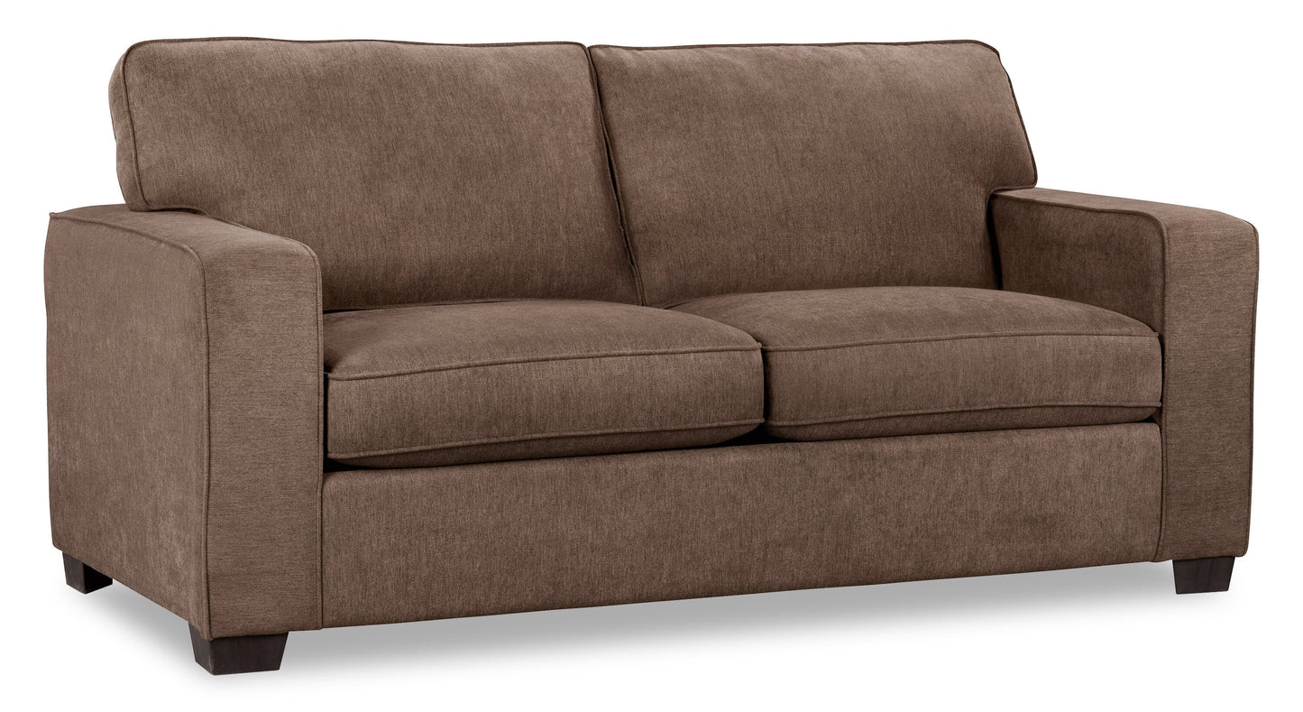 Made in Canada Fiona 74" Chenille Fabric Sofa with Track Arms - Mocha Brown | Sofa Fiona de 74 po fabriqué au Canada en tissu de chenille avec accoudoirs rectilignes - brun moka