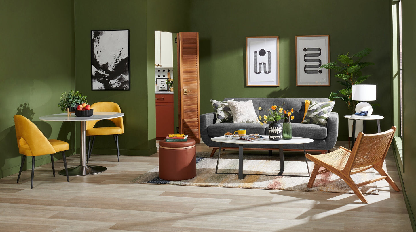 Kort & Co. Freeman 80” Linen-Look Fabric Condo Size Sofa with Wood Legs - Charcoal Grey | Sofa Freeman de Kort & Co. de 80 po de format condo en tissu d’apparence lin avec base et pattes en bois - gris anthracite