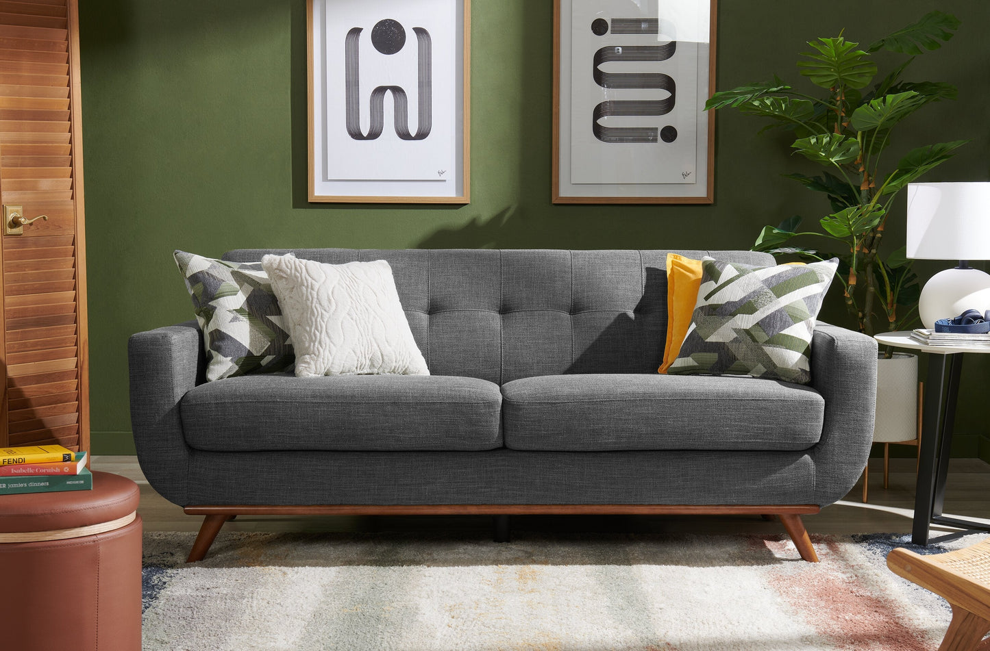 Kort & Co. Freeman 80” Linen-Look Fabric Condo Size Sofa with Wood Legs - Charcoal Grey | Sofa Freeman de Kort & Co. de 80 po de format condo en tissu d’apparence lin avec base et pattes en bois - gris anthracite