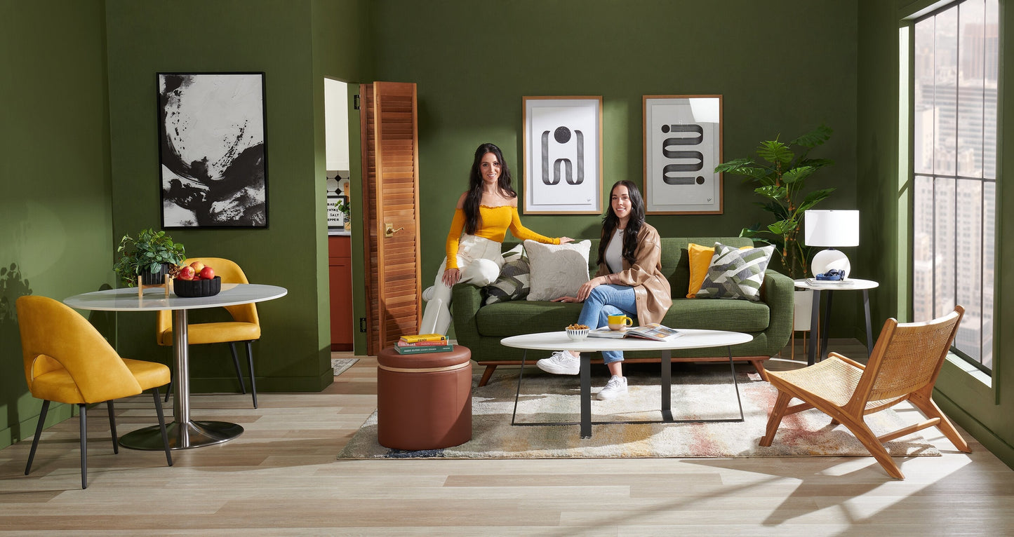 Kort & Co. Freeman 80” Linen-Look Fabric Condo Size Sofa with Wood Legs - Avocado Green | Sofa Freeman de Kort & Co. de 80 po de format condo en tissu d’apparence lin avec base et pattes en bois - vert avocat