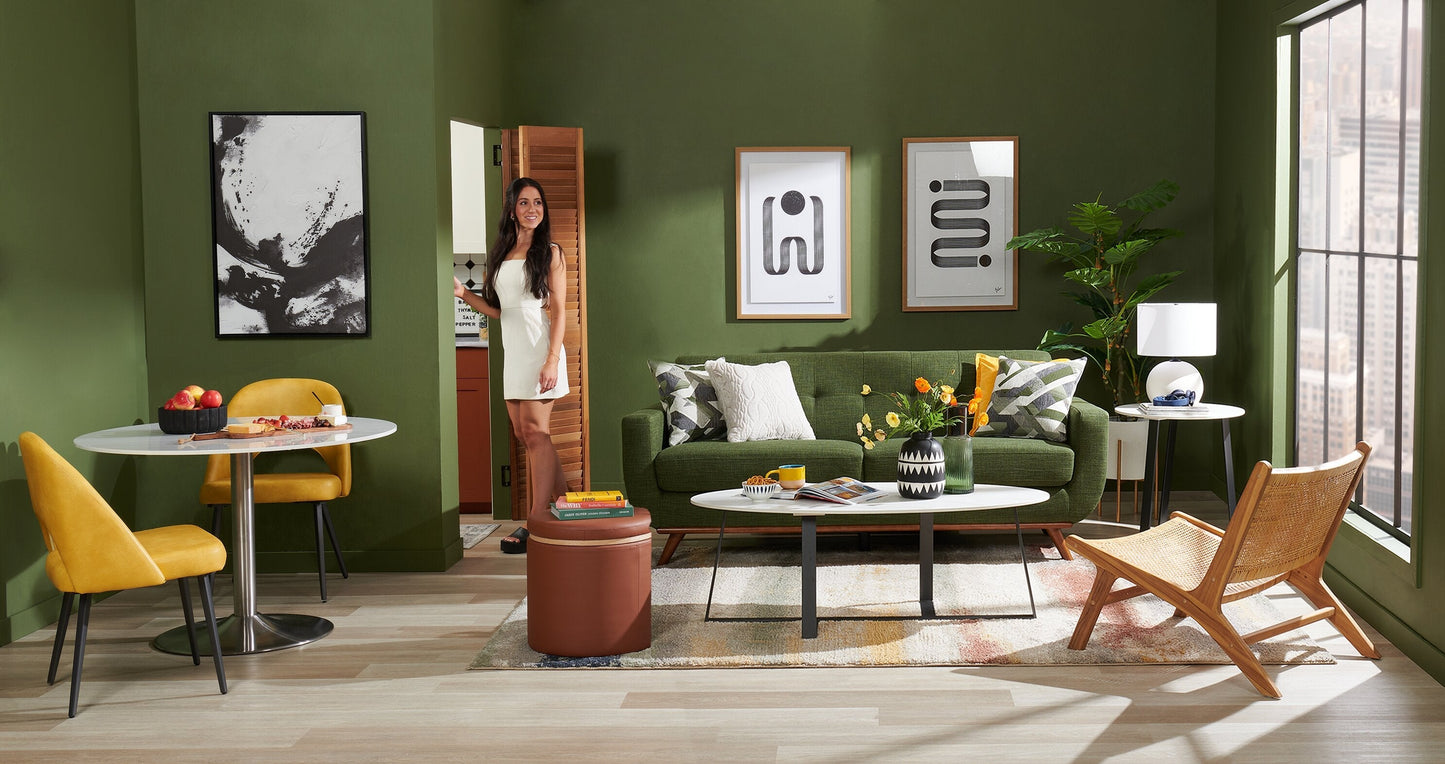 Kort & Co. Freeman 80” Linen-Look Fabric Condo Size Sofa with Wood Legs - Avocado Green | Sofa Freeman de Kort & Co. de 80 po de format condo en tissu d’apparence lin avec base et pattes en bois - vert avocat
