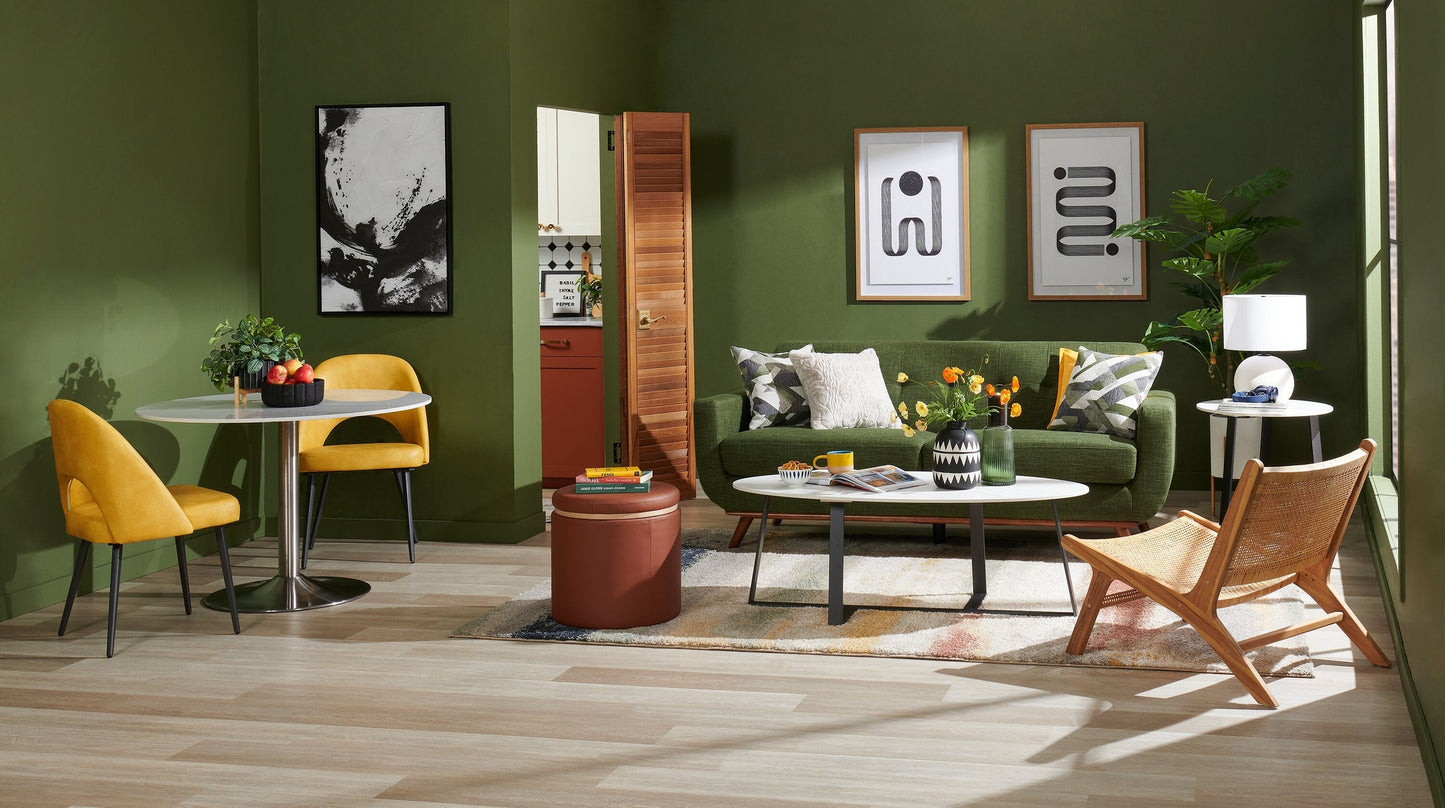 Kort & Co. Freeman 80” Linen-Look Fabric Condo Size Sofa with Wood Legs - Avocado Green | Sofa Freeman de Kort & Co. de 80 po de format condo en tissu d’apparence lin avec base et pattes en bois - vert avocat