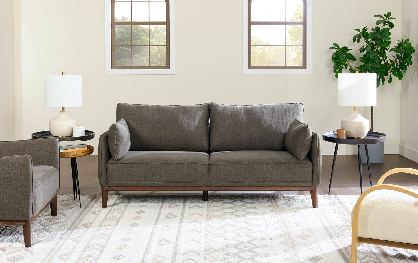 Cindy Crawford Home Gena 78.7" Linen-Look Fabric Condo Size Sofa with Removable Back Cushions - Charcoal Grey | Sofa Gena de Cindy Crawford Home de 78,7 po de format condo en tissu d’apparence lin avec coussins de dossier amovibles - gris anthracite
