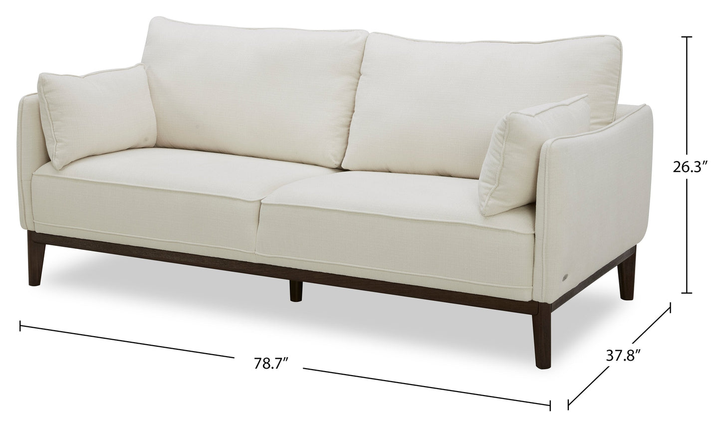 Cindy Crawford Home Gena 78.7" Linen-Look Fabric Condo Size Sofa with Removable Back Cushions - Cotton White | Sofa Gena de Cindy Crawford Home de 78,7 po de format condo en tissu d’apparence lin avec coussins de dossier amovibles - blanc coton