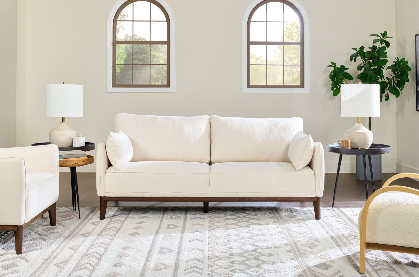 Cindy Crawford Home Gena 78.7" Linen-Look Fabric Condo Size Sofa with Removable Back Cushions - Cotton White | Sofa Gena de Cindy Crawford Home de 78,7 po de format condo en tissu d’apparence lin avec coussins de dossier amovibles - blanc coton