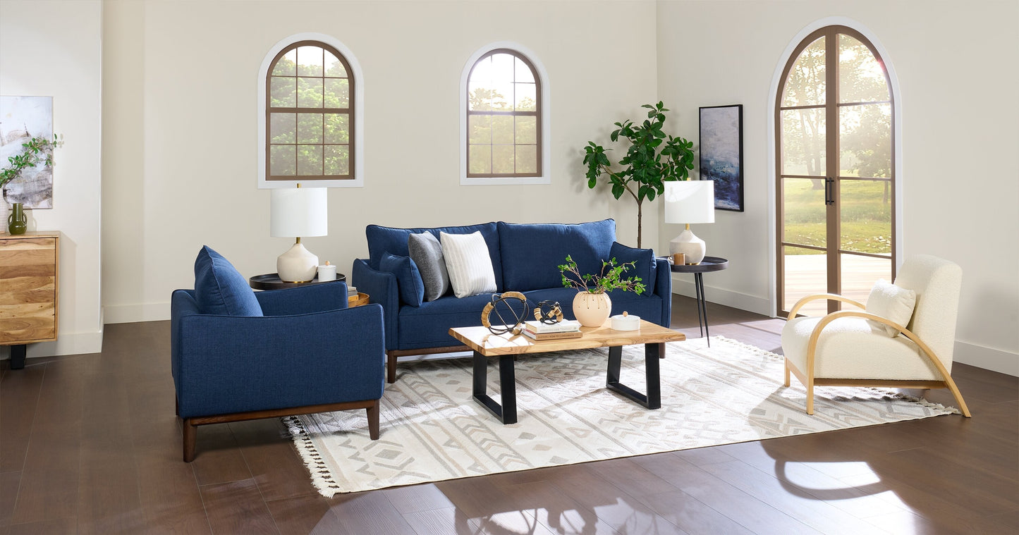 Cindy Crawford Home Gena 78.7" Linen-Look Fabric Condo Size Sofa with Removable Back Cushions - Midnight Blue | Sofa Gena de Cindy Crawford Home de 78,7 po de format condo en tissu d’apparence lin avec coussins de dossier amovibles - bleu minuit