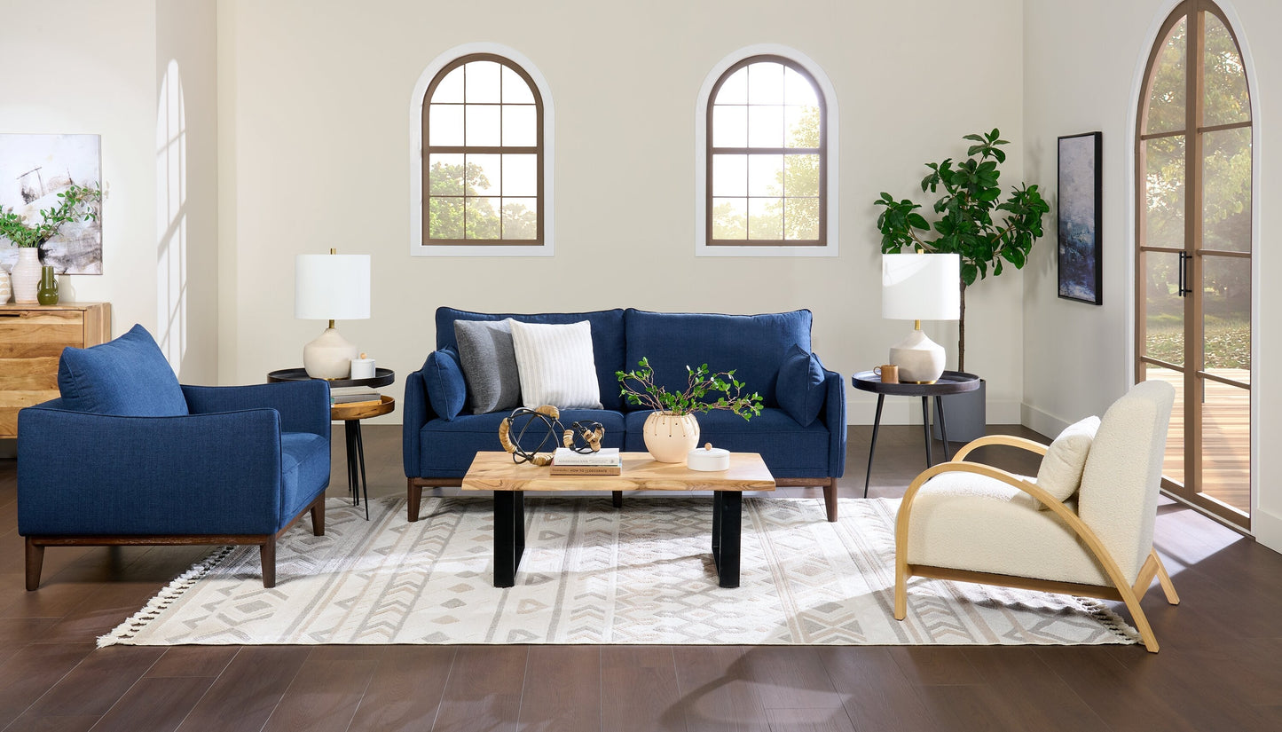 Cindy Crawford Home Gena 78.7" Linen-Look Fabric Condo Size Sofa with Removable Back Cushions - Midnight Blue | Sofa Gena de Cindy Crawford Home de 78,7 po de format condo en tissu d’apparence lin avec coussins de dossier amovibles - bleu minuit