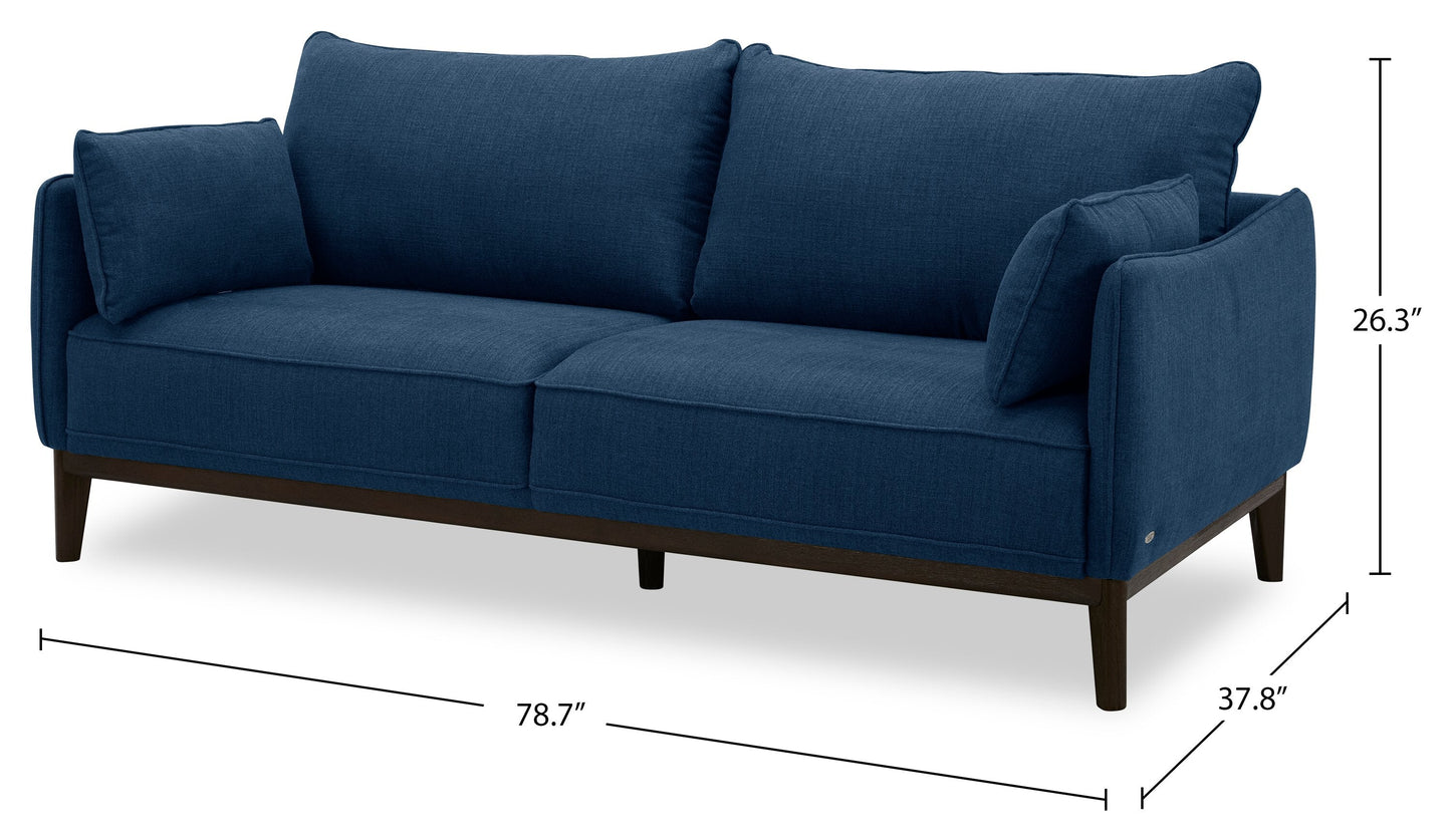 Cindy Crawford Home Gena 78.7" Linen-Look Fabric Condo Size Sofa with Removable Back Cushions - Midnight Blue | Sofa Gena de Cindy Crawford Home de 78,7 po de format condo en tissu d’apparence lin avec coussins de dossier amovibles - bleu minuit