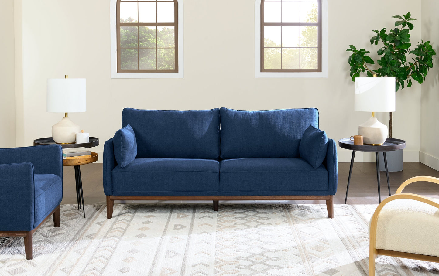 Cindy Crawford Home Gena 78.7" Linen-Look Fabric Condo Size Sofa with Removable Back Cushions - Midnight Blue | Sofa Gena de Cindy Crawford Home de 78,7 po de format condo en tissu d’apparence lin avec coussins de dossier amovibles - bleu minuit