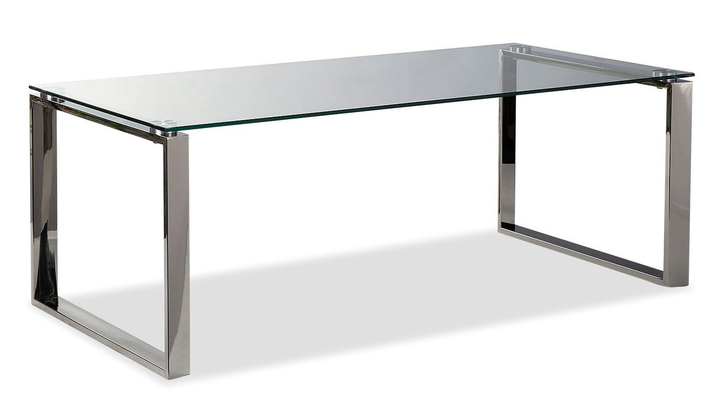 Metro 47" Modern Glass Top Coffee Table - Silver with Metal Legs|Table à café moderne Metro de 47 po avec dessus en verre - argentée avec pattes en métal
