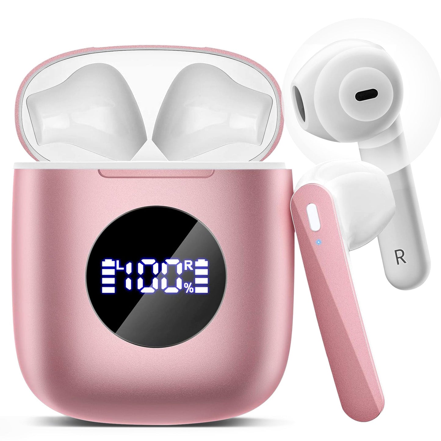 MyDepot Wireless Headphones with 40Hrs Battery Life, Deep Bass, Wireless Charging Case, LED Display, Waterproof Mic - For Phone, Tablet, TV