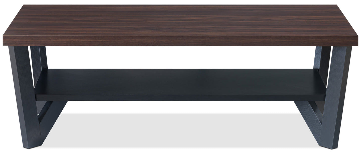 Arika 47.5" Modern 3-Pack Coffee + 2 End Tables with Shelf - Dark Walnut annd Black |Ensemble 3 tables modernes Arika de 47,5 po (table à café et 2 tables de bout) avec tablette - noyer foncé et noir