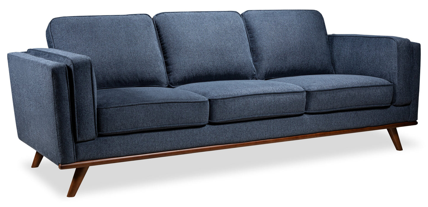 Kort & Co. Kassia 90.6" Linen-Look Fabric Sofa with Wood Base and Legs - Blue | Sofa Kassia de Kort & Co. de 90,6 po en tissu d’apparence lin avec base et pattes en bois - bleu
