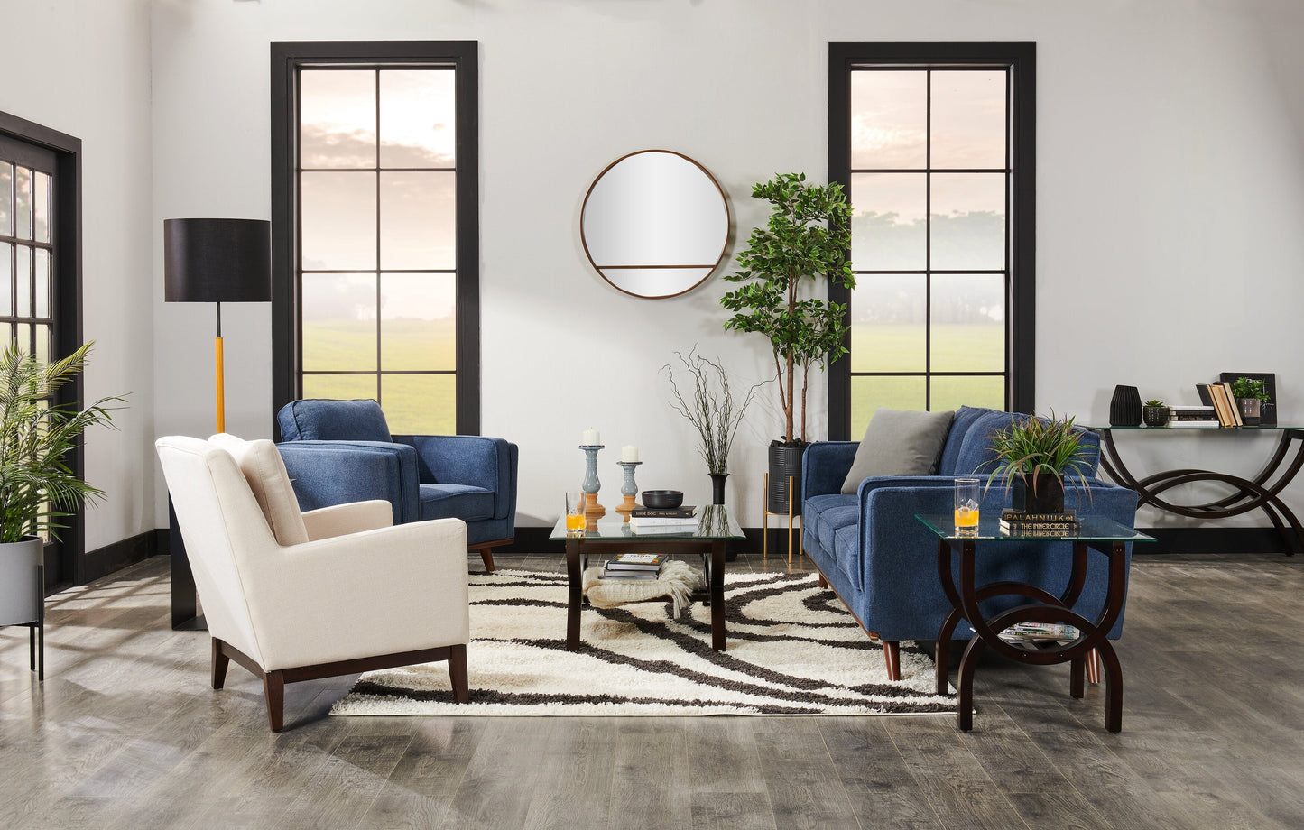Kort & Co. Kassia 90.6" Linen-Look Fabric Sofa with Wood Base and Legs - Blue | Sofa Kassia de Kort & Co. de 90,6 po en tissu d’apparence lin avec base et pattes en bois - bleu
