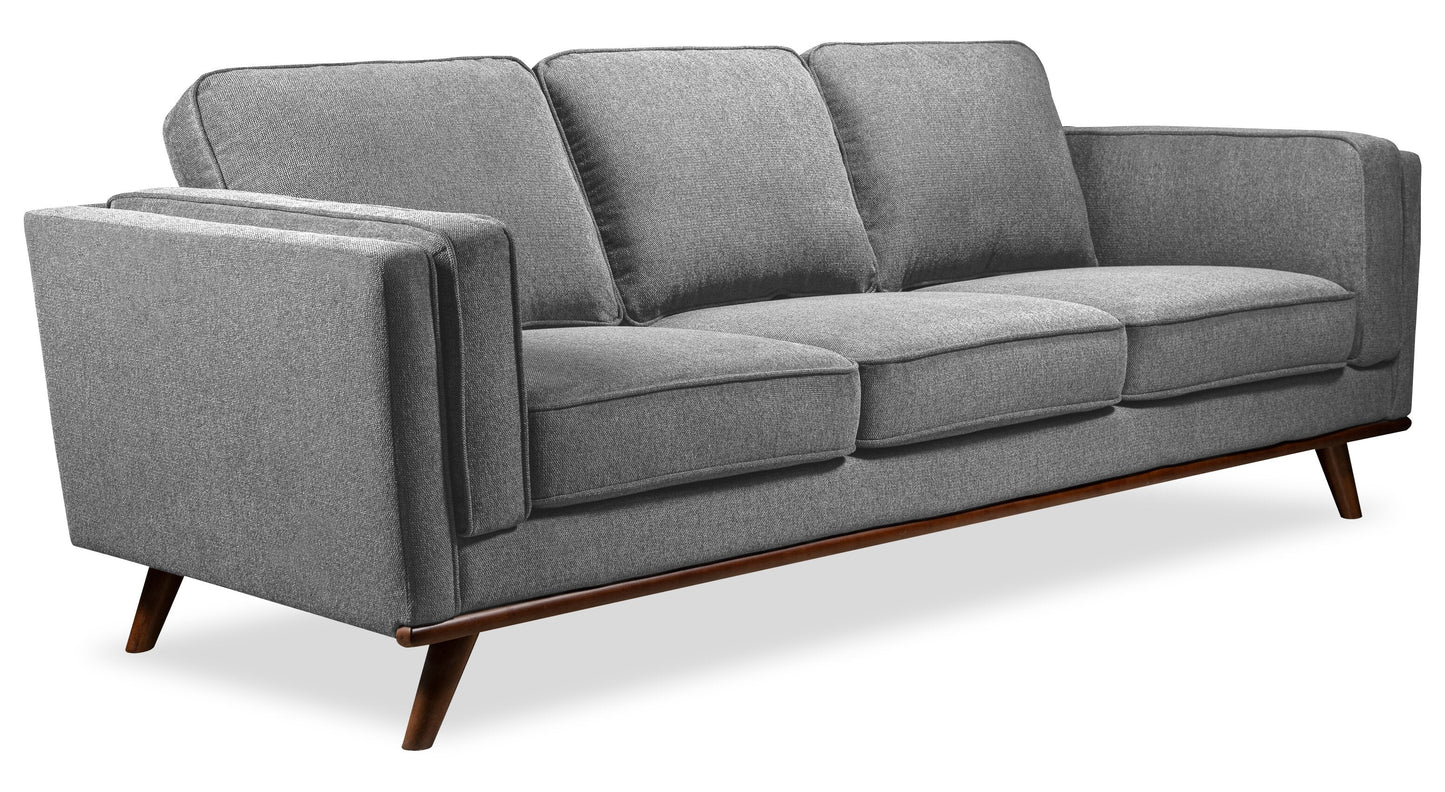 Kort & Co. Kassia 90.6" Linen-Look Fabric Sofa with Wood Base and Legs - Grey | Sofa Kassia de Kort & Co. de 90,6 po en tissu d’apparence lin avec base et pattes en bois - gris