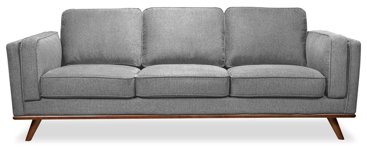 Kort & Co. Kassia 90.6" Linen-Look Fabric Sofa with Wood Base and Legs - Grey | Sofa Kassia de Kort & Co. de 90,6 po en tissu d’apparence lin avec base et pattes en bois - gris