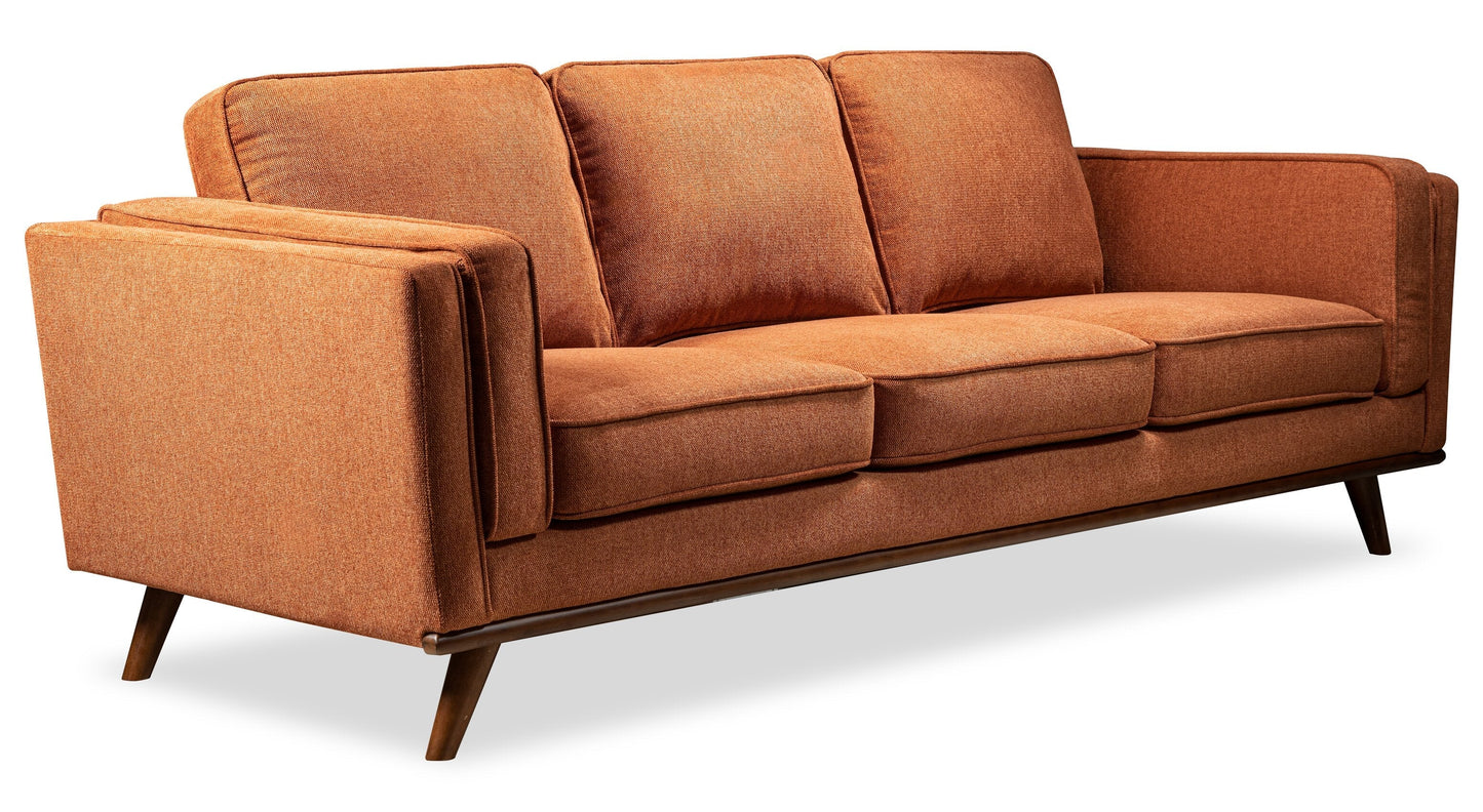 Kort & Co. Kassia 90.6" Linen-Look Fabric Sofa with Wood Base and Legs - Orange | Sofa Kassia de Kort & Co. de 90,6 po en tissu d’apparence lin avec base et pattes en bois - orange