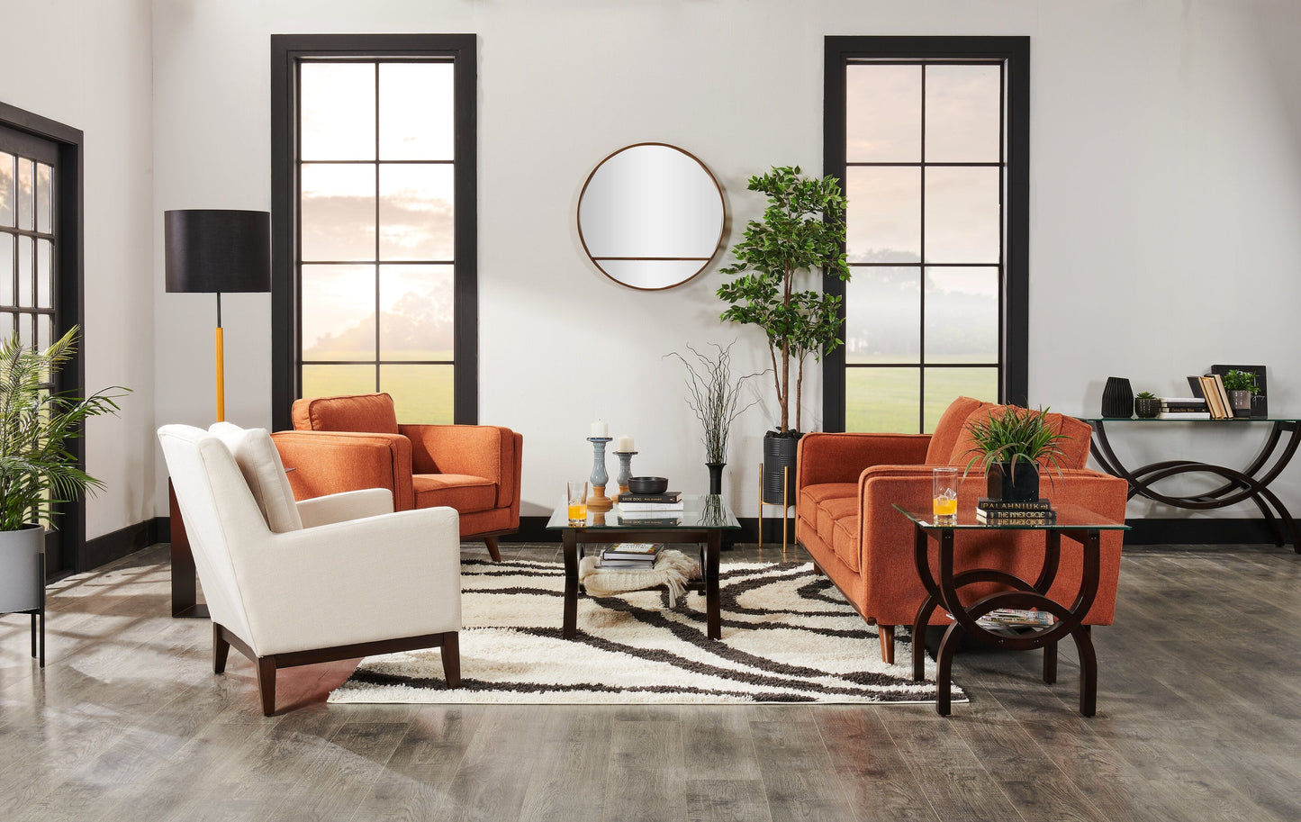 Kort & Co. Kassia 90.6" Linen-Look Fabric Sofa with Wood Base and Legs - Orange | Sofa Kassia de Kort & Co. de 90,6 po en tissu d’apparence lin avec base et pattes en bois - orange