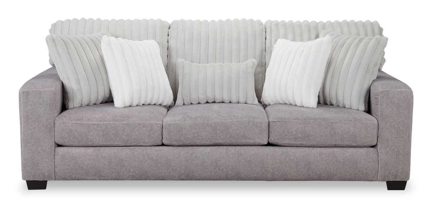 Made in Canada Koda 92" Chenille and Faux Fur Fabric Sofa with Removable Cushions - Plush Paloma Grey | Sofa Koda de 92 po fabriqué au Canada en tissu de chenille et de fausse fourrure avec coussins amovibles - gris Paloma luxueux