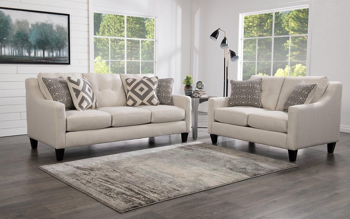 Made in Canada Cindy Crawford Home Kylie 78" Linen-Look Sofa with Wood Legs - Zeus Pearl | Sofa Kylie de Cindy Crawford Home de 78 po fabriqué au Canada en tissu d’apparence lin avec pattes en bois - perle Zeus