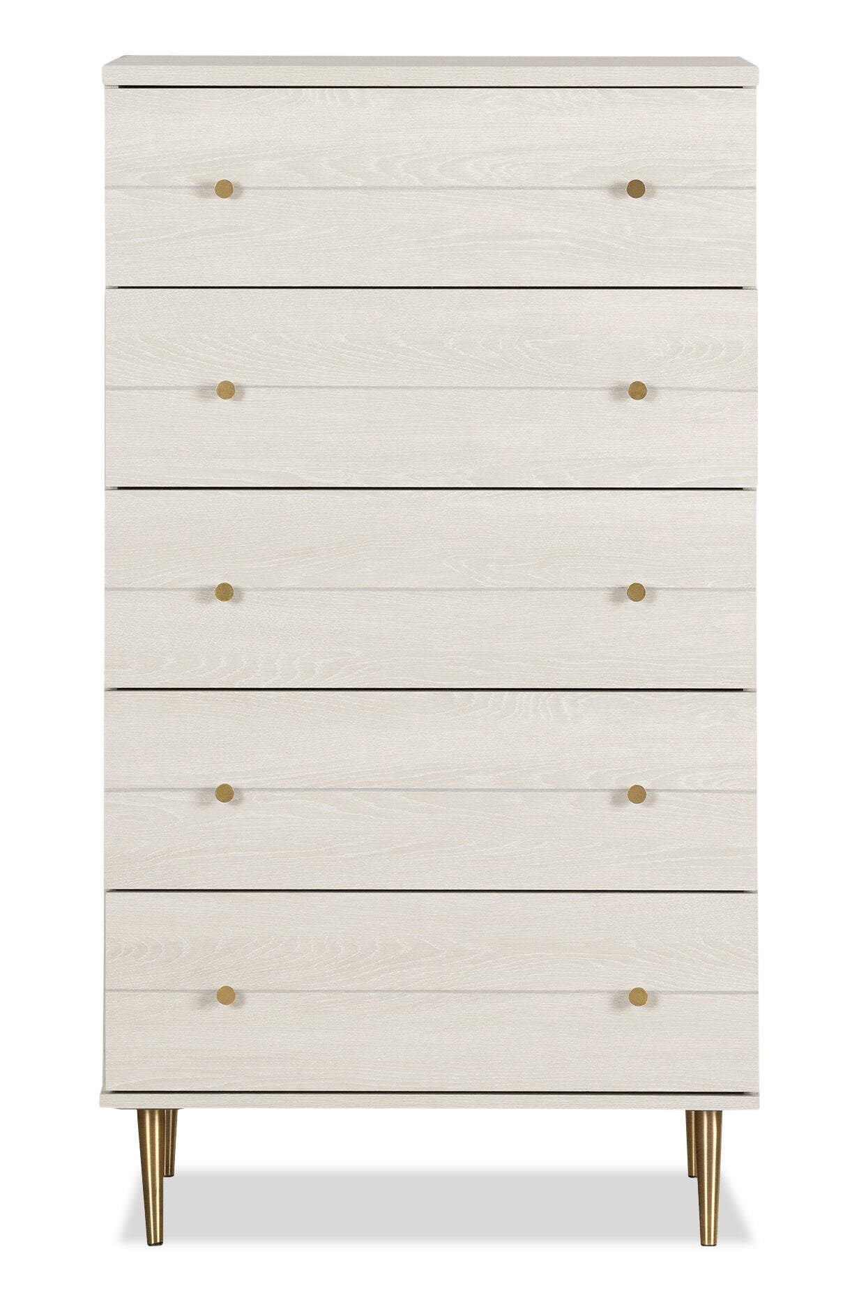 Lake Bedroom Chest of Drawers, 5-Drawer, 29"W x 52"H, Made in Canada, Glam - White | Commode verticale somptueuse Lake de 29 po (L) x 52 po (H) à 5 tiroirs pour la chambre à coucher, fabriquée au Canada - blanche