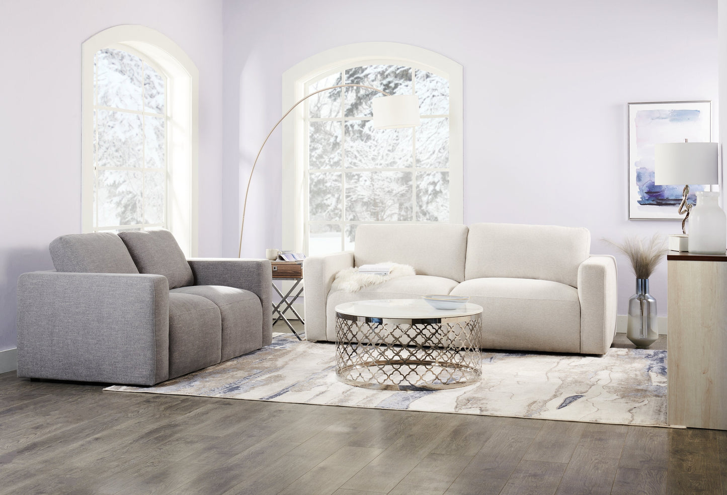 Kort & Co. Lotus 89" Chenille Fabric Sofa with Feather Down Cushions - Linen Grey | Sofa Lotus de Kort & Co. de 89 po en tissu de chenille avec coussins en duvet et plumes - gris lin