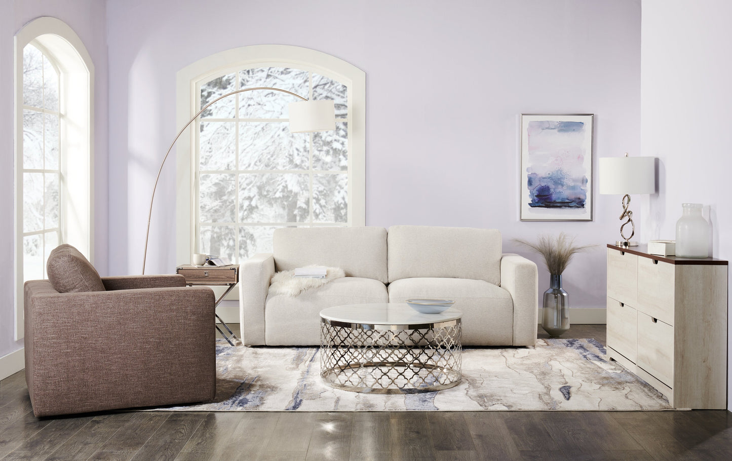 Kort & Co. Lotus 89" Chenille Fabric Sofa with Feather Down Cushions - Linen Grey | Sofa Lotus de Kort & Co. de 89 po en tissu de chenille avec coussins en duvet et plumes - gris lin