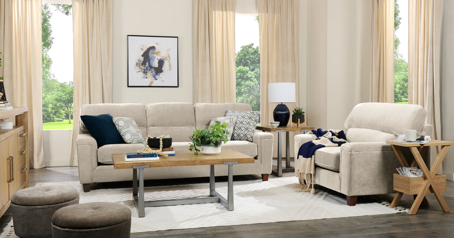 Lyric 88.1" Chenille Fabric Sofa with Reversible Seat Cushions, Accent Pillows and Wood Legs - Taupe | Sofa Lyric de 88,1 po en tissu de chenille avec coussins de siège réversibles, coussins décoratifs et pattes en bois - taupe