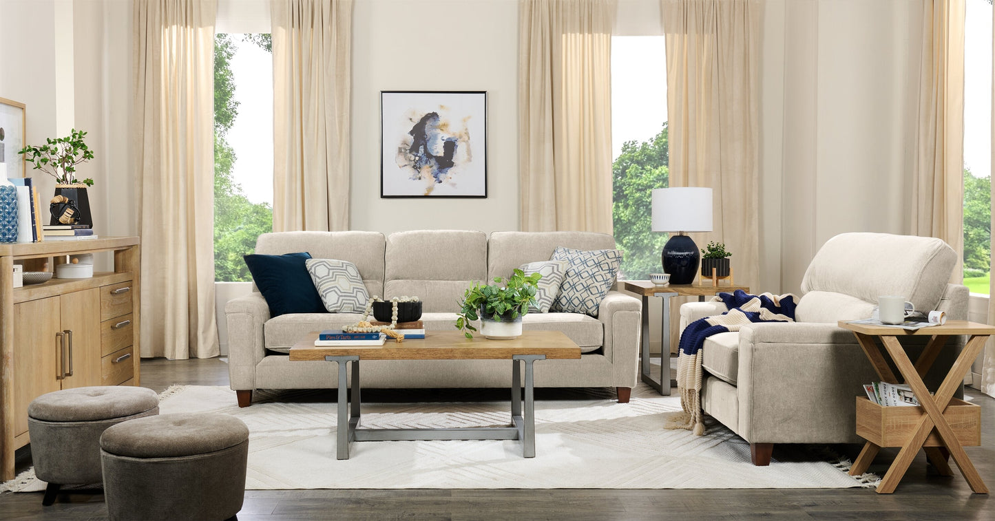 Lyric 88.1" Chenille Fabric Sofa with Reversible Seat Cushions, Accent Pillows and Wood Legs - Taupe | Sofa Lyric de 88,1 po en tissu de chenille avec coussins de siège réversibles, coussins décoratifs et pattes en bois - taupe
