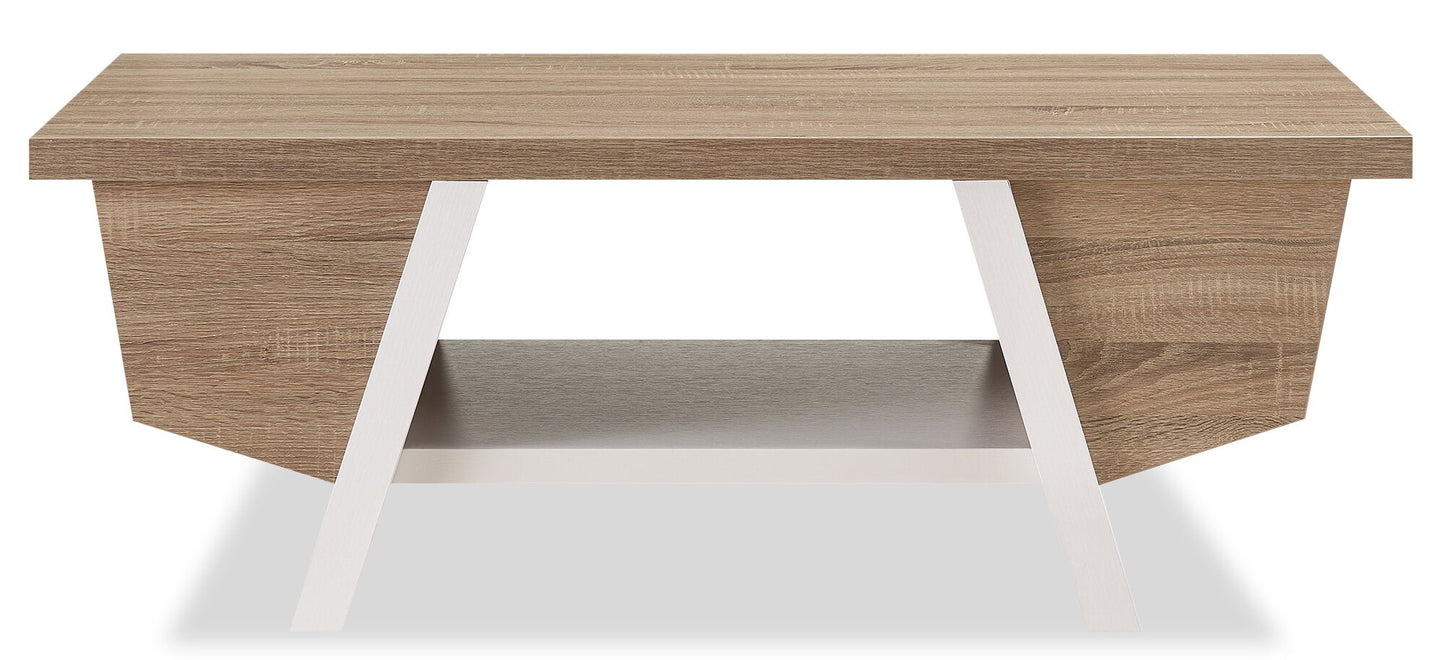 Malik 47.25" Modern Coffee Table with Storage and Shelf - White and Light Brown |Table à café moderne Malik de 47,25 po avec rangement et tablette - blanche et brun clair