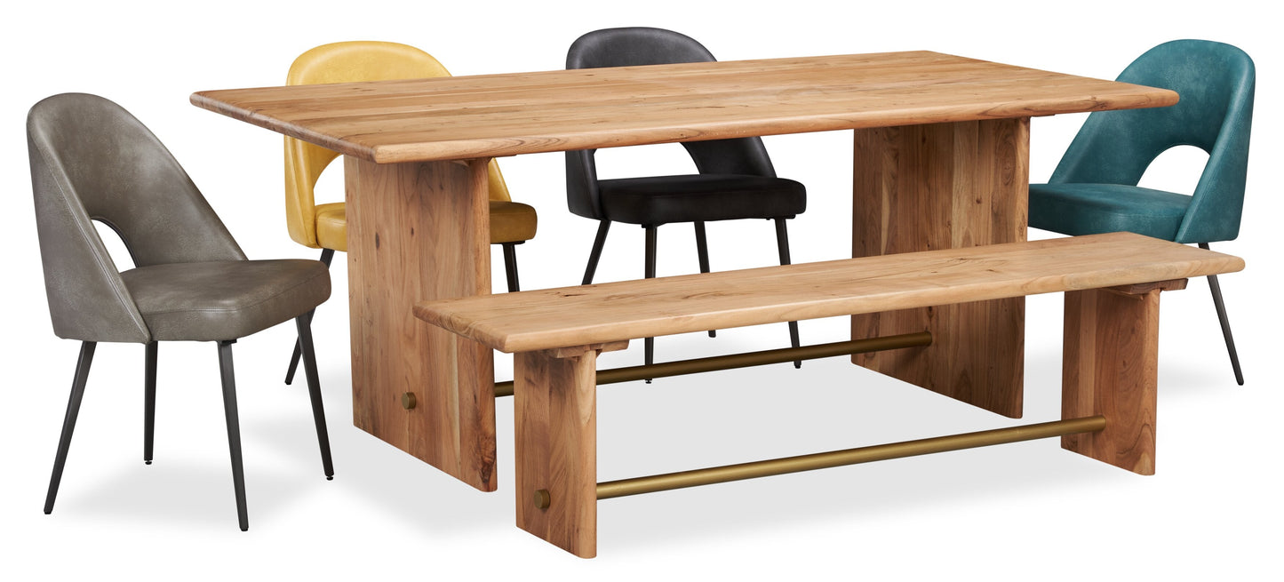 Malta Dining Table, Acacia Wood, Gold Accent, Trestle Base 79"W - Natural Brown | Table de salle à manger Malta de 79 po (L) en acacia avec touches dorées et base à tréteaux - brun naturel