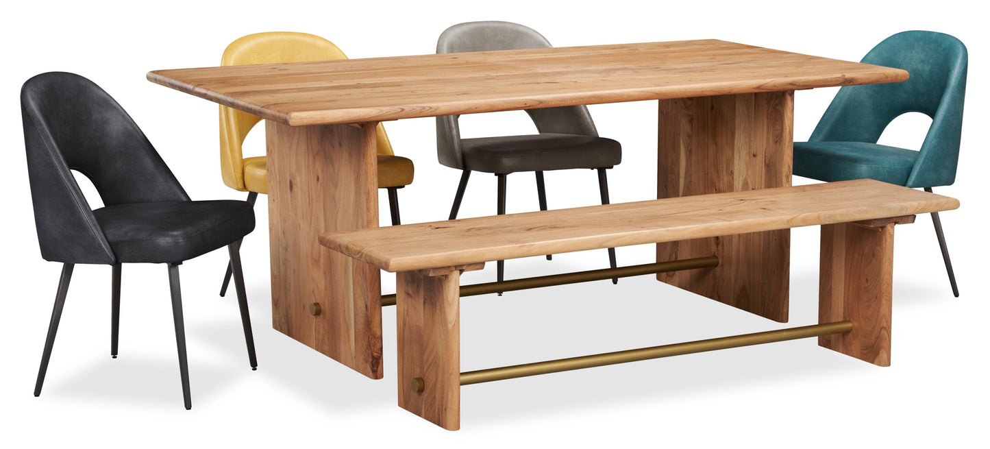 Malta Dining Table, Acacia Wood, Gold Accent, Trestle Base 79"W - Natural Brown | Table de salle à manger Malta de 79 po (L) en acacia avec touches dorées et base à tréteaux - brun naturel