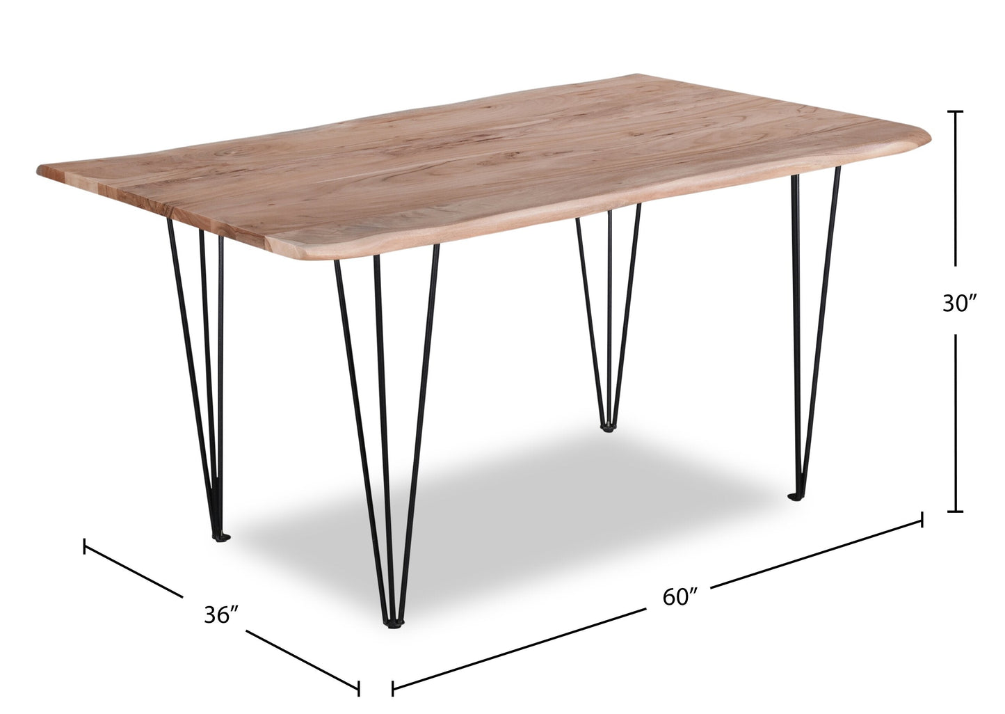 Miya Dining Table with Live Edge, Acacia Wood, Metal, 60"W - Natural | Table de salle à manger Miya de 60 po (L) en acacia et métal avec bordures Live Edge - naturelle
