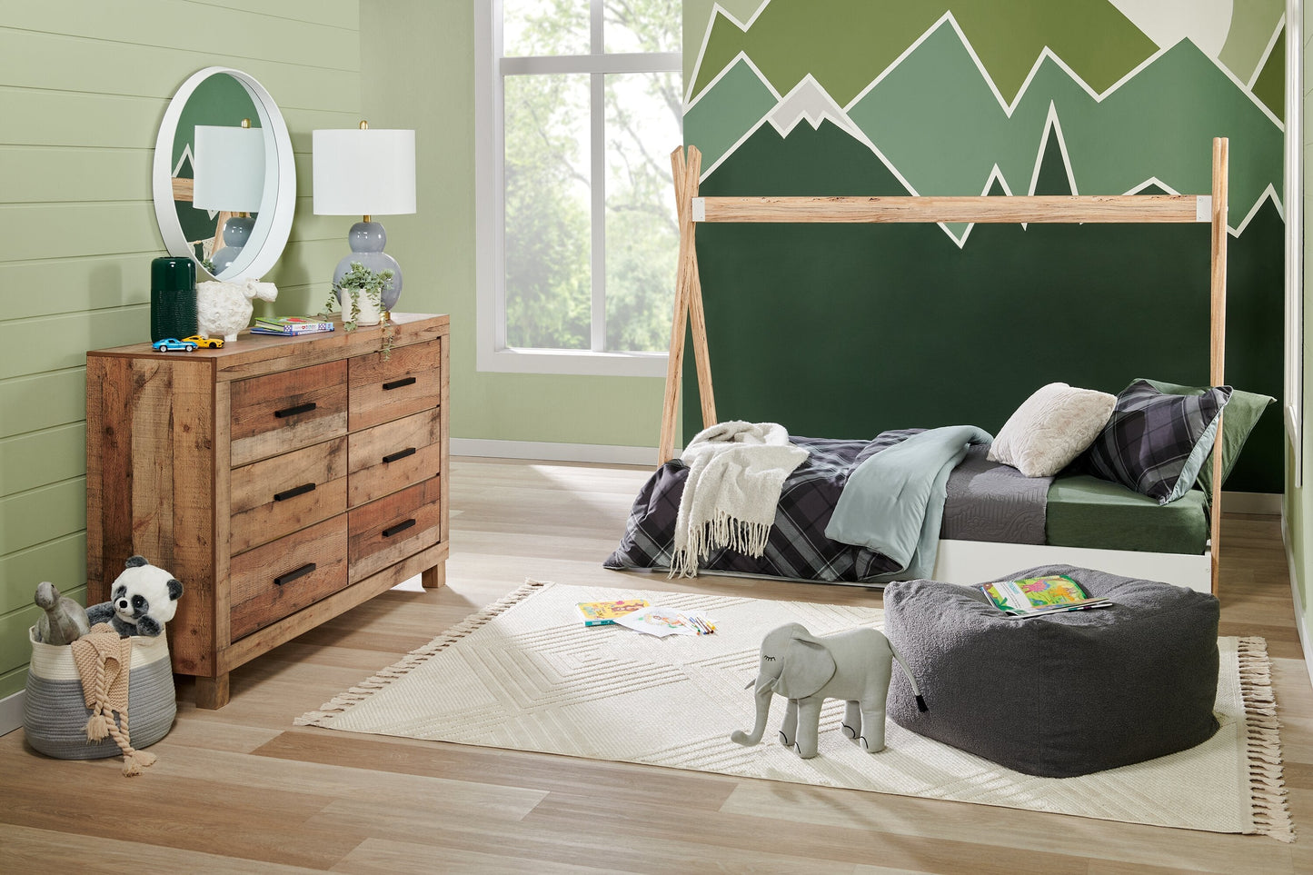 Mojave Bedroom 6-Drawer Dresser, 57.4"W x 37.8"H, Rustic - Natural Brown | Commode rustique Mojave de 57,4 po (L) x 37,8 po (H) à 6 tiroirs pour la chambre à coucher - brun naturel