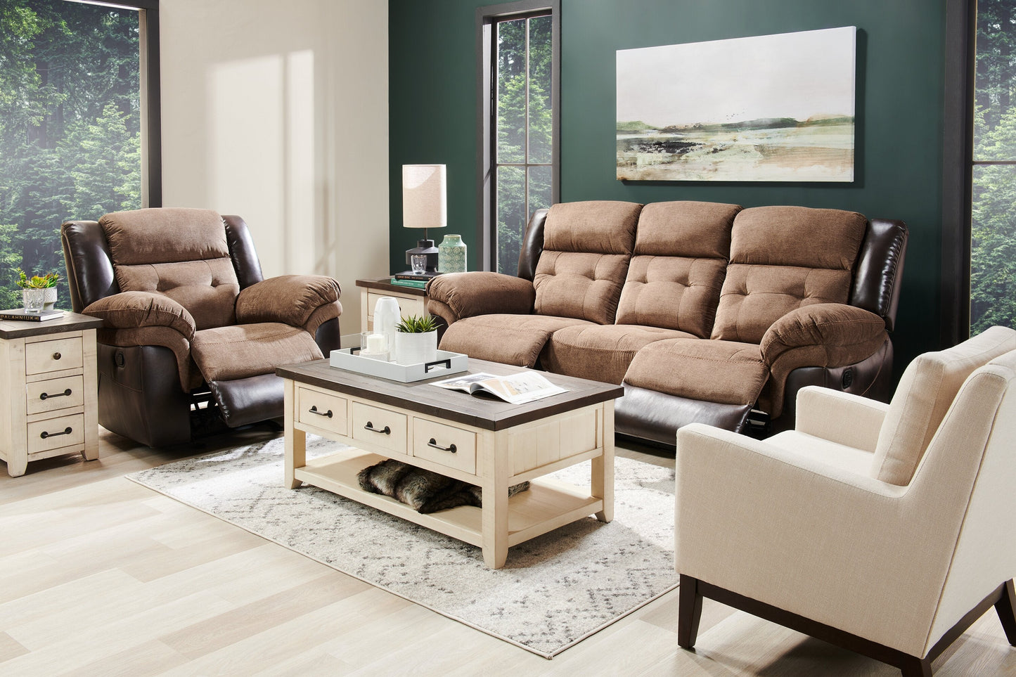 Morgan 48" Rustic Coffee Table With Storage, Shelf and Casters - White with Reclaimed Wood|Table à café rustique Morgan de 48 po avec rangement, tablette et roulettes - blanche avec bois recyclé