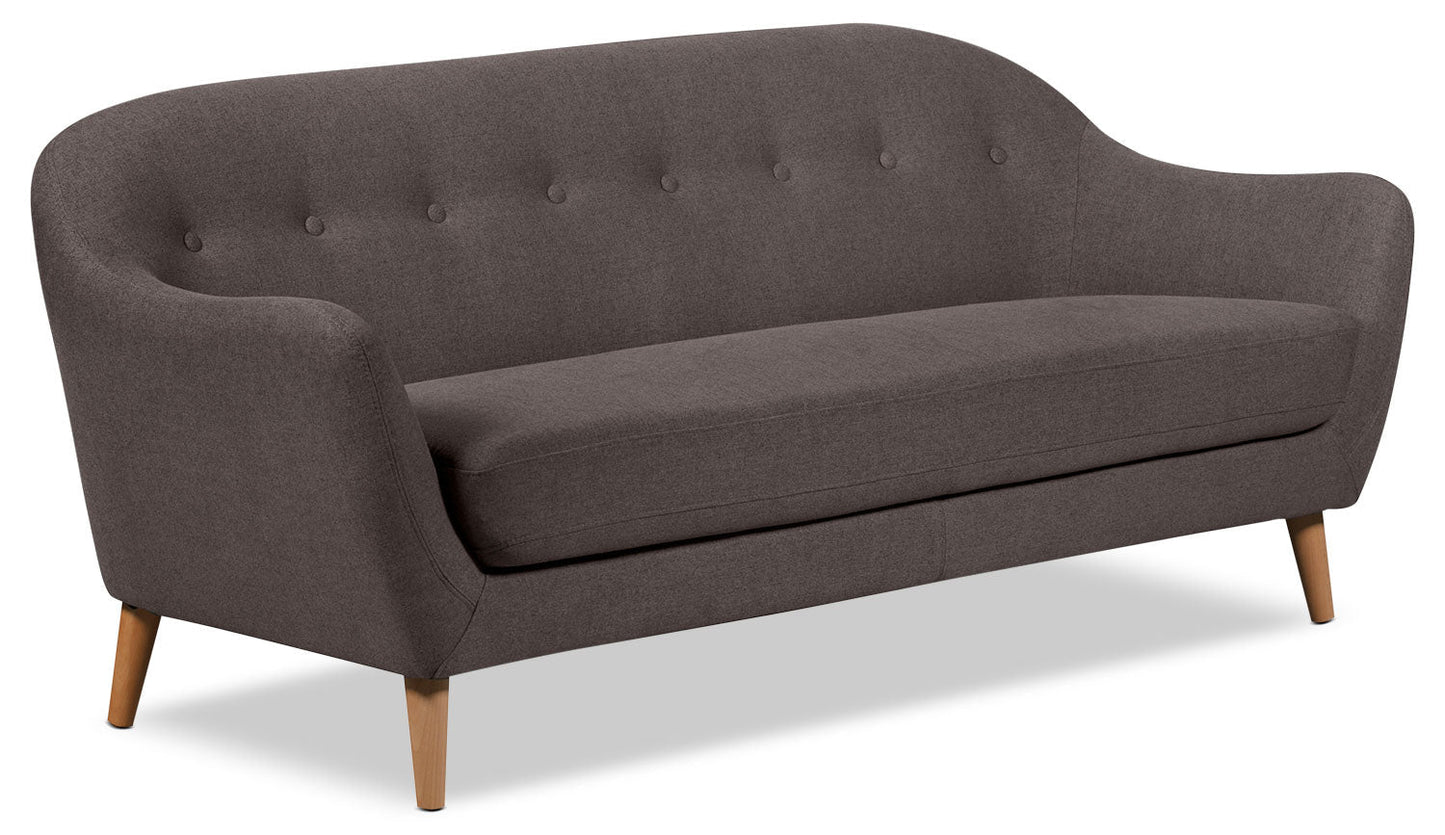 Calla 73.62" Linen-Look Fabric Condo Size Sofa with Button Tufting and Wood Legs - Dark Grey | Sofa Calla de 73,62 po de format condo en tissu d’apparence lin avec capitonnage et pattes en bois - gris foncé